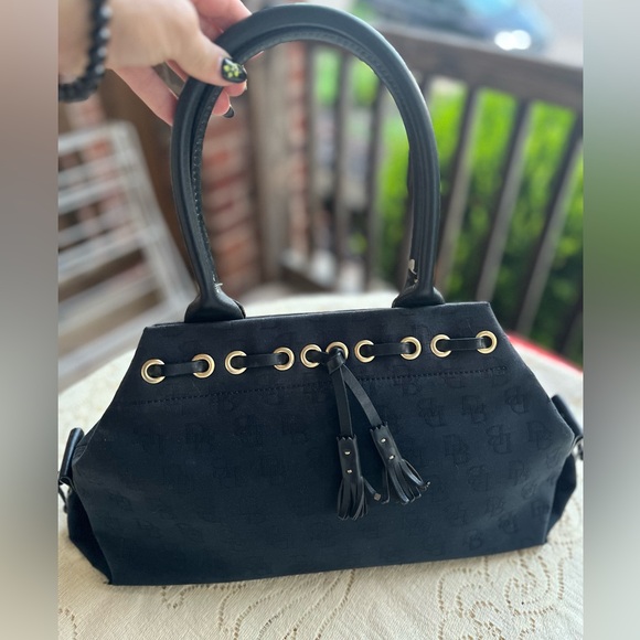 Vintage 1990’s Dooney and Bourke Signature Monogram Canvas & Leather Satchel - Picture 1 of 15